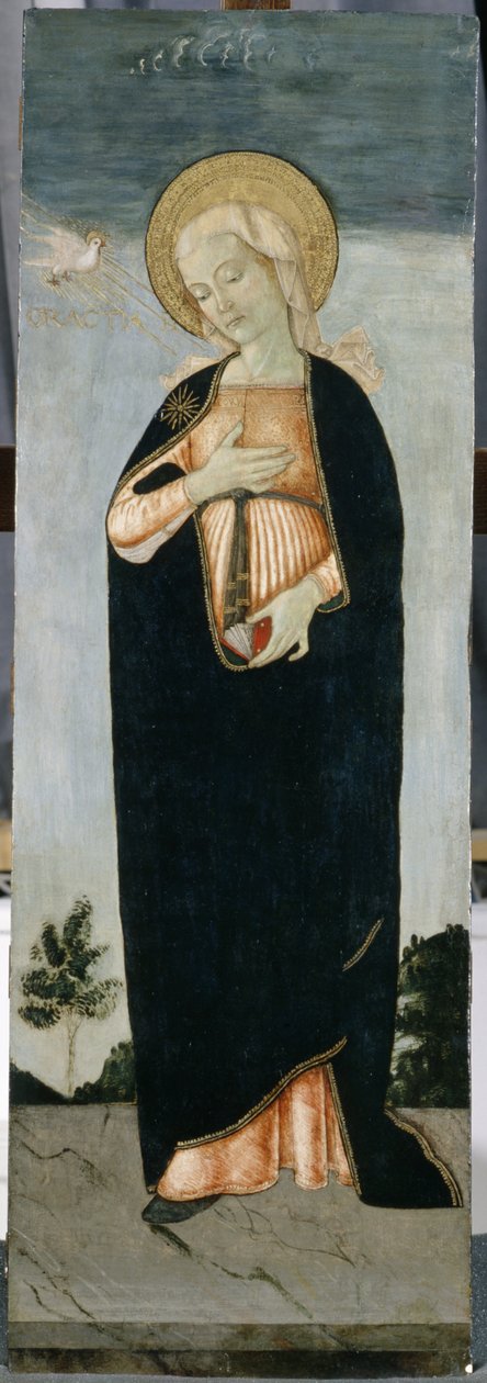 Mária az Angyali üdvözletkor, 1500 körül (tempera nyárfán) alkotó: Antoniazzo Romano