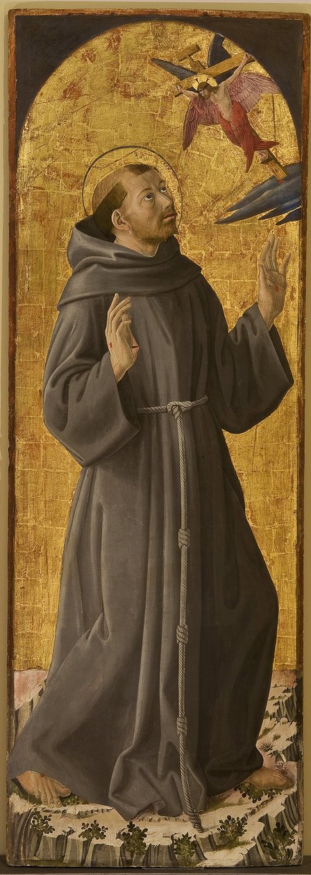 Szent Ferenc – Assisi Szent Ferenc par Romano, Antoniazzo (1430 / 35-1508). Olaj, fa, méret: 173x61,5,, Polgári Múzeum, Rieti alkotó: Antoniazzo Romano