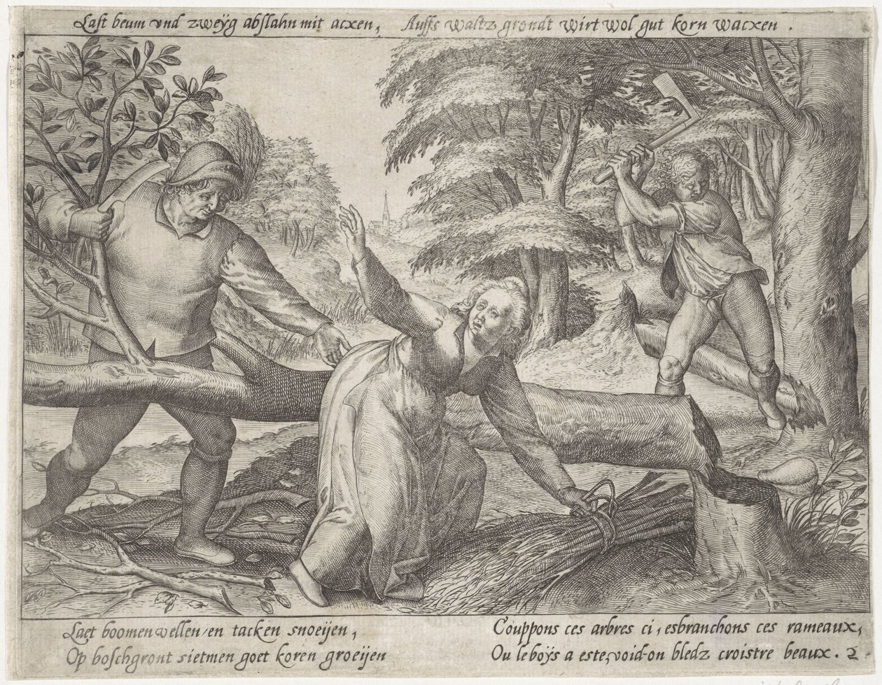 Az erdő megtisztítása Gabonatermesztés (sorozat címe) alkotó: Antonie Wierix (II) (possibly)