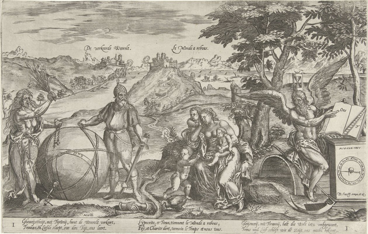 A rossz világ, 1579 Rossz Weerelt / Le Monde a rebous (cím az objektumon) A holland politikai helyzet allegóriái az 1576-1579-es években (sorozat címe) alkotó: Antonie Wierix (II)