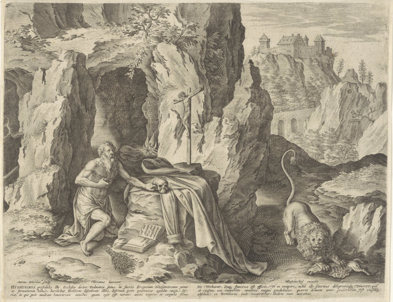 Szent Jeromos, mint bűnbánó a sivatagban alkotó: Antonie Wierix (II)
