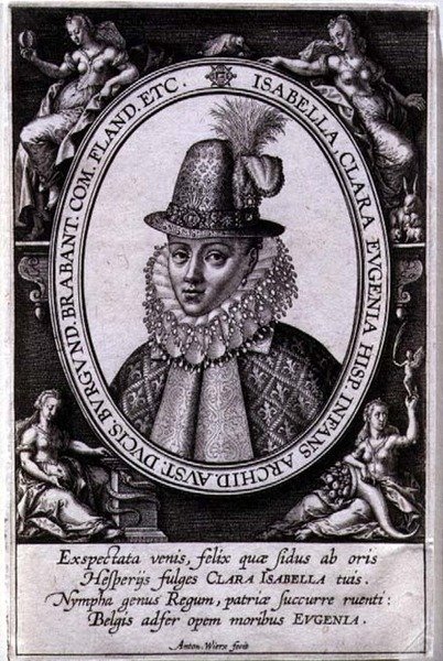 Az osztrák Isabella Clara Eugénia (1566-1633) portréja, Albert osztrák főherceg (1559-1621) felesége (metszet) alkotó: Antonie Wierix
