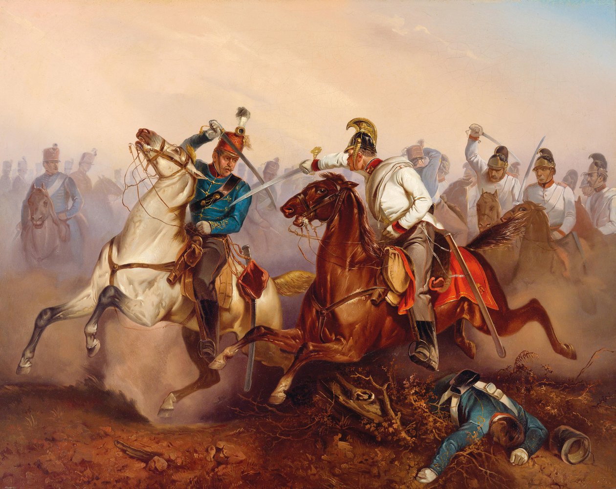 Harc a császári osztrák dragonyosok és a magyar honvéd huszárok között ….Magyarország 1849-ben, 1854-ben. alkotó: Antonin Zimmer