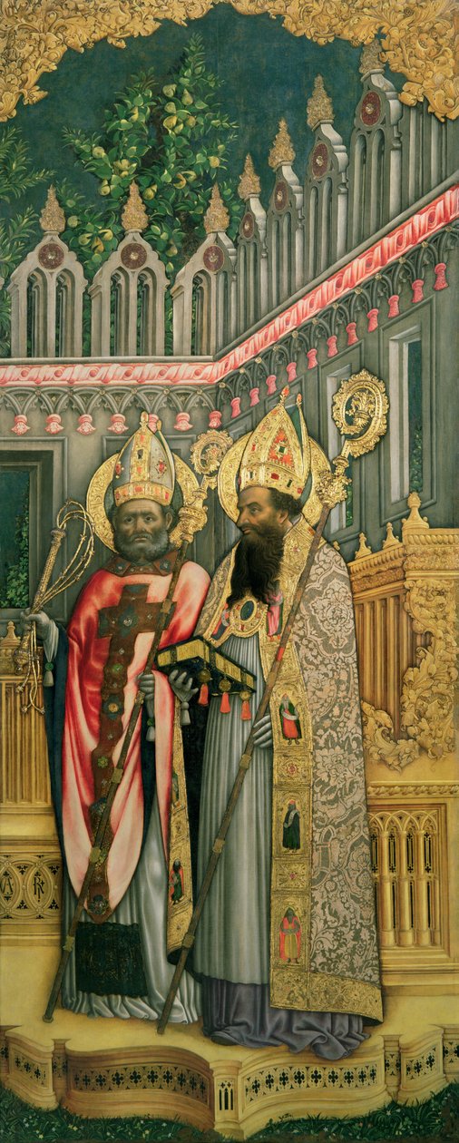 Szent Ambrus és Szent Ágoston, jobb oldali tábla A Szent Jeromossal, Gergelyszel, Ambrusszal és Ágoston trónoló szűzből, 1446 (restaurálás után) (lásd: 160893-99) alkotó: Antonio Vivarini