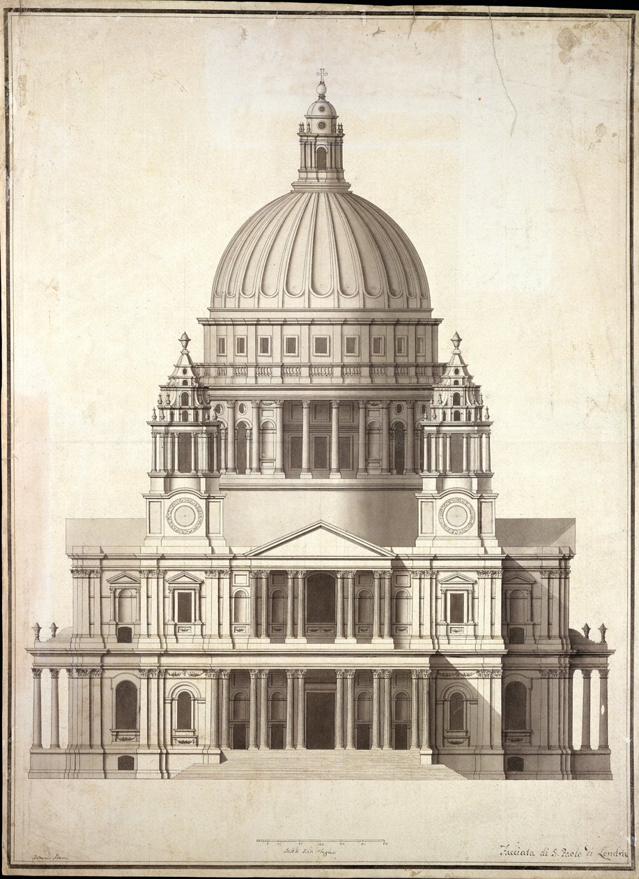 Szent Pál katedrális, 1700 körül (toll és tinta, wc, papír) alkotó: Antonio Adami