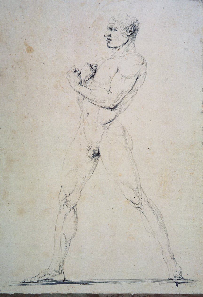 Férfi akt, Damoxenos of Syracuse, Pausanias leírása a Nemeai Játékokról Görögország útitervében (Kr. e. 2. század), 1794 (toll és tinta) alkotó: Antonio Canova