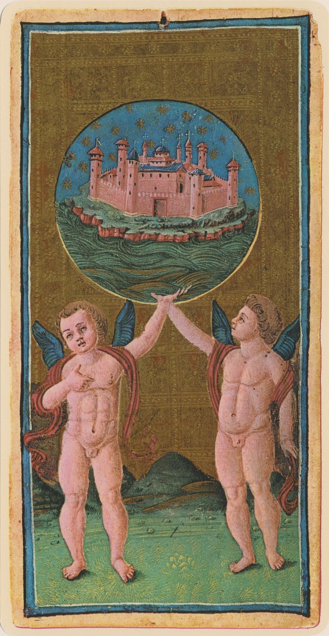 A világ, egy tarot kártya faksza a „Visconti” pakliból, 1441-47 alkotó: Antonio Cicognara