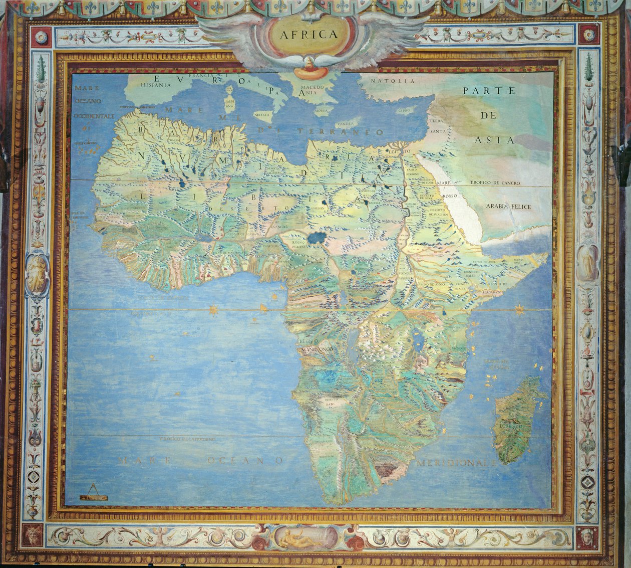 Afrika térképe, a Sala del Mappamondo teremben alkotó: Antonio Giovanni de Varese