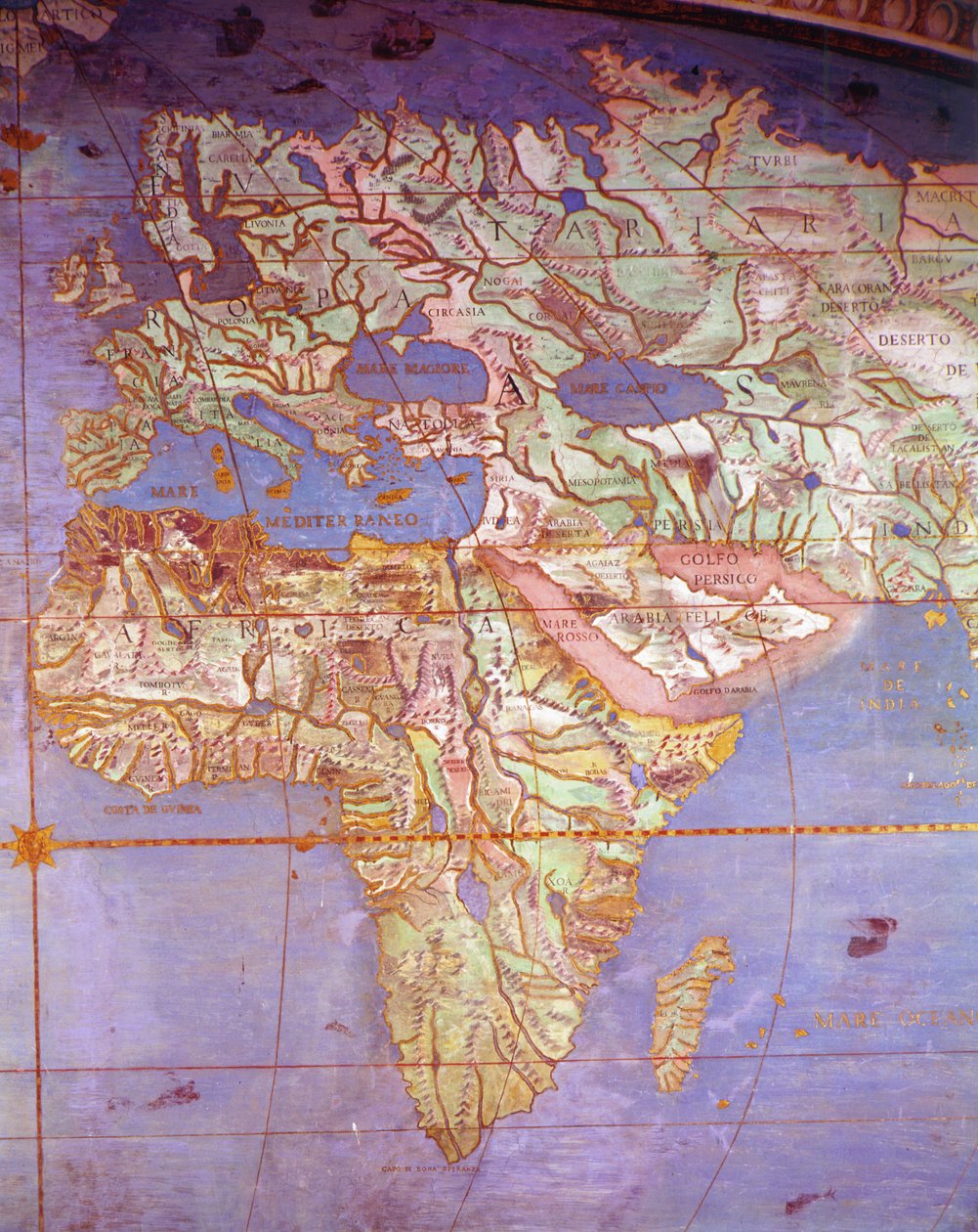 Európa és Afrika térképe a „Sala Del Mappamondo”-ról (a világtérképek csarnoka) alkotó: Antonio Giovanni de Varese