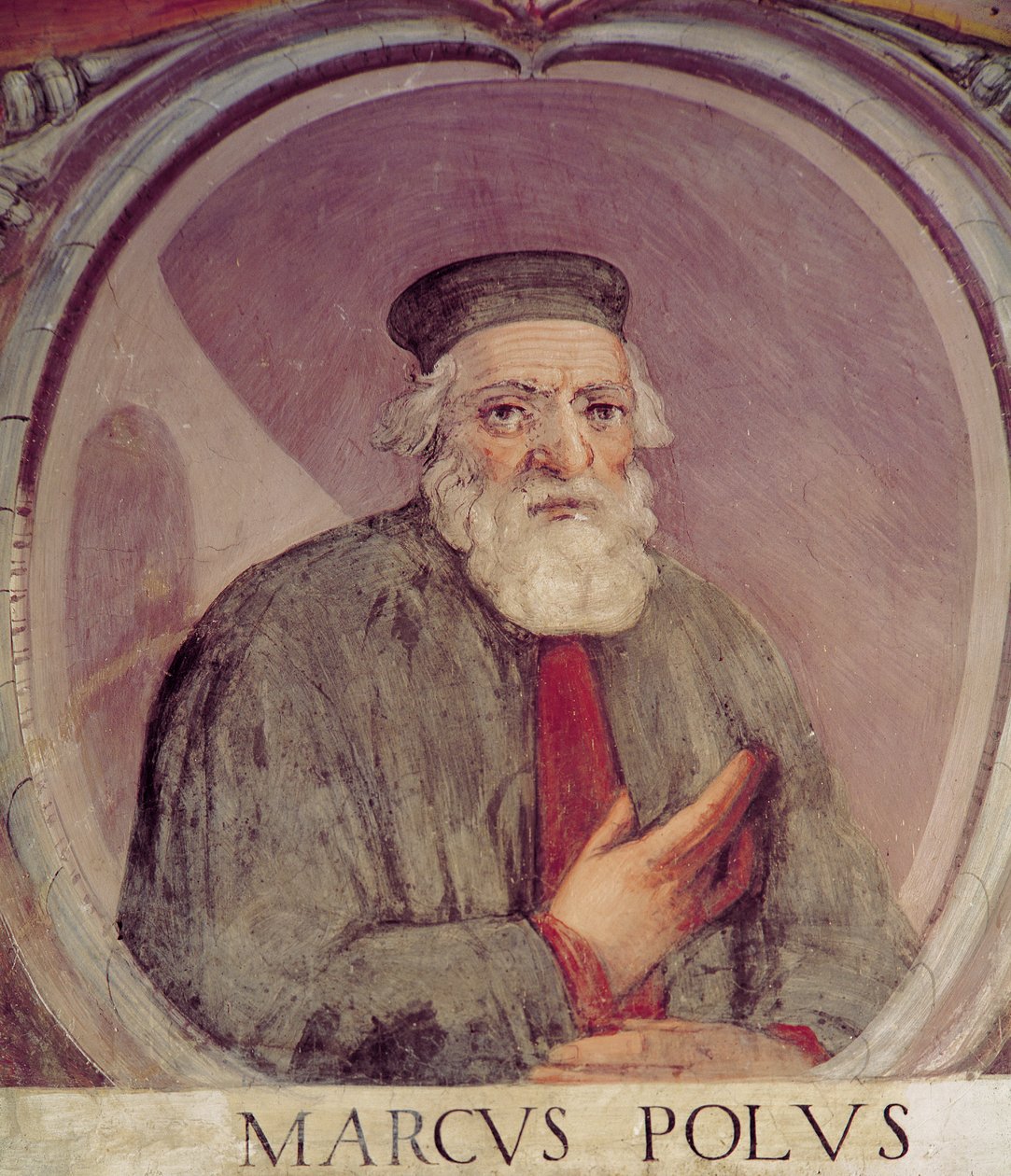 Marco Polo (1254-1324) a „Sala del Mappamondo”-ból (a világtérképek csarnokából) alkotó: Antonio Giovanni de Varese
