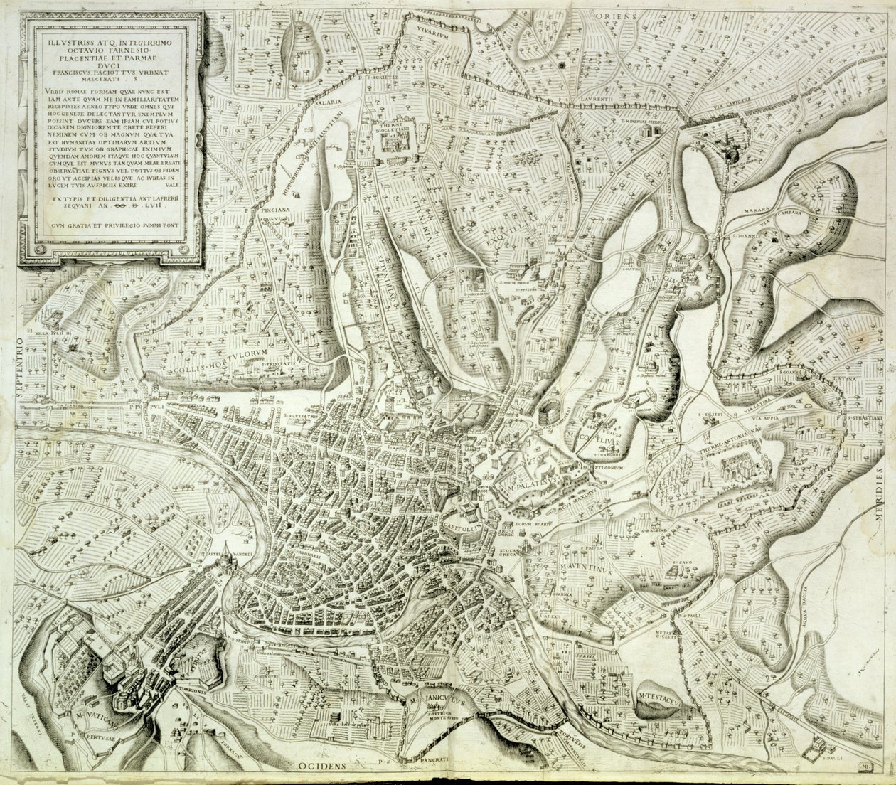 Róma városának térképe, a művész metszete, 1557 alkotó: Antonio Lafreri
