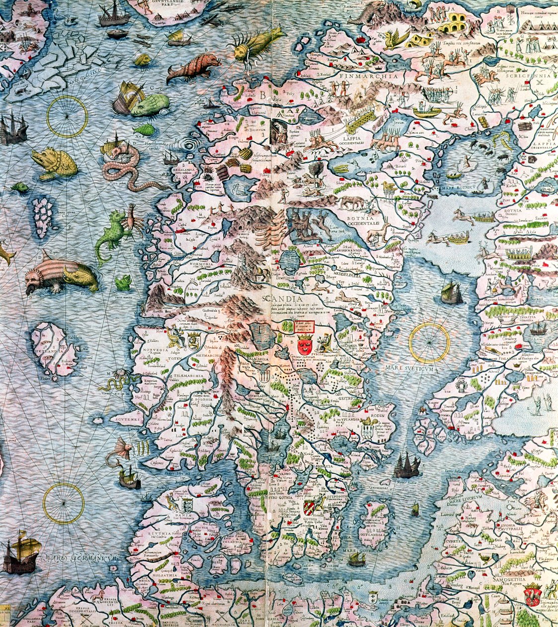 Skandinávia, részlet a Carta Marina da Olaus Magnusból, 1572 alkotó: Antonio Lafreri