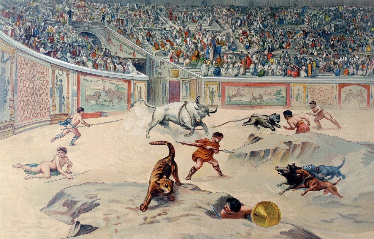 Gladiators Fighting Animals a cirkuszban Pompeiben alkotó: Antonio Niccolini