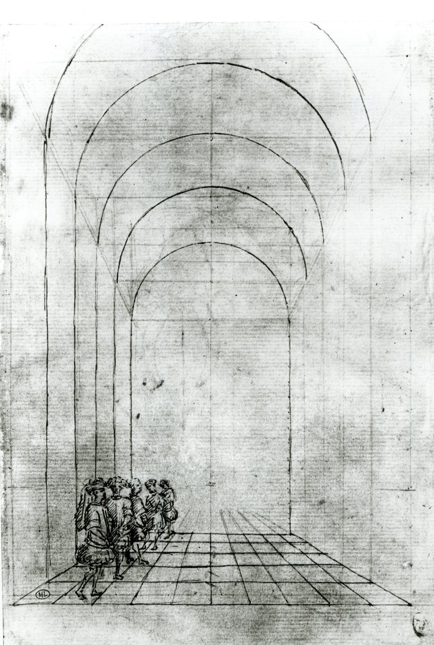 Emberek egy boltív alatt (fekete-fehér fotónyomat) alkotó: Antonio Pisanello