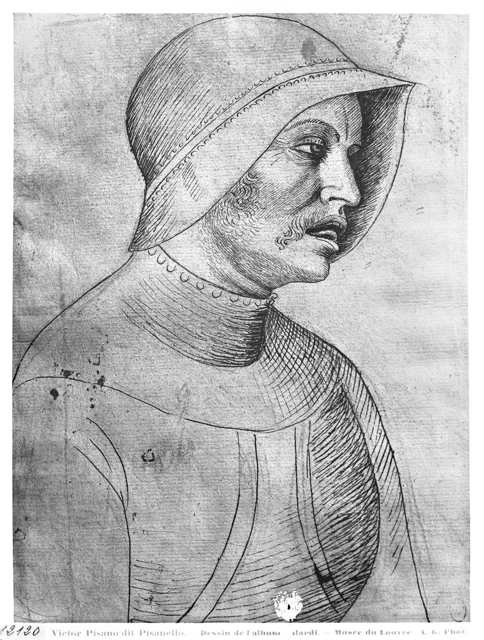 Sisakot viselő katona, a Vallardi albumból alkotó: Antonio Pisanello