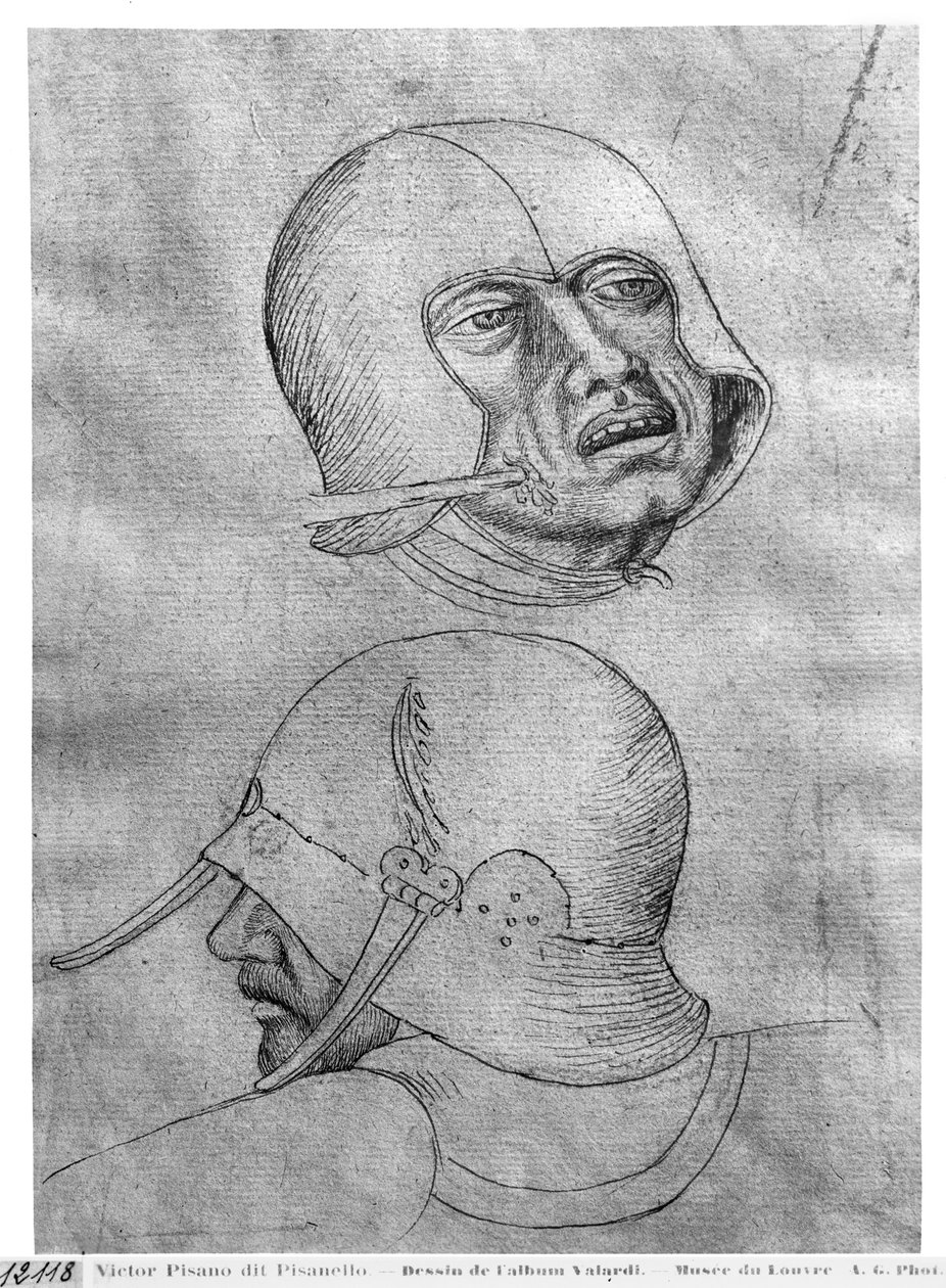 Két sisakot viselő katonafej, a Vallardi albumból alkotó: Antonio Pisanello