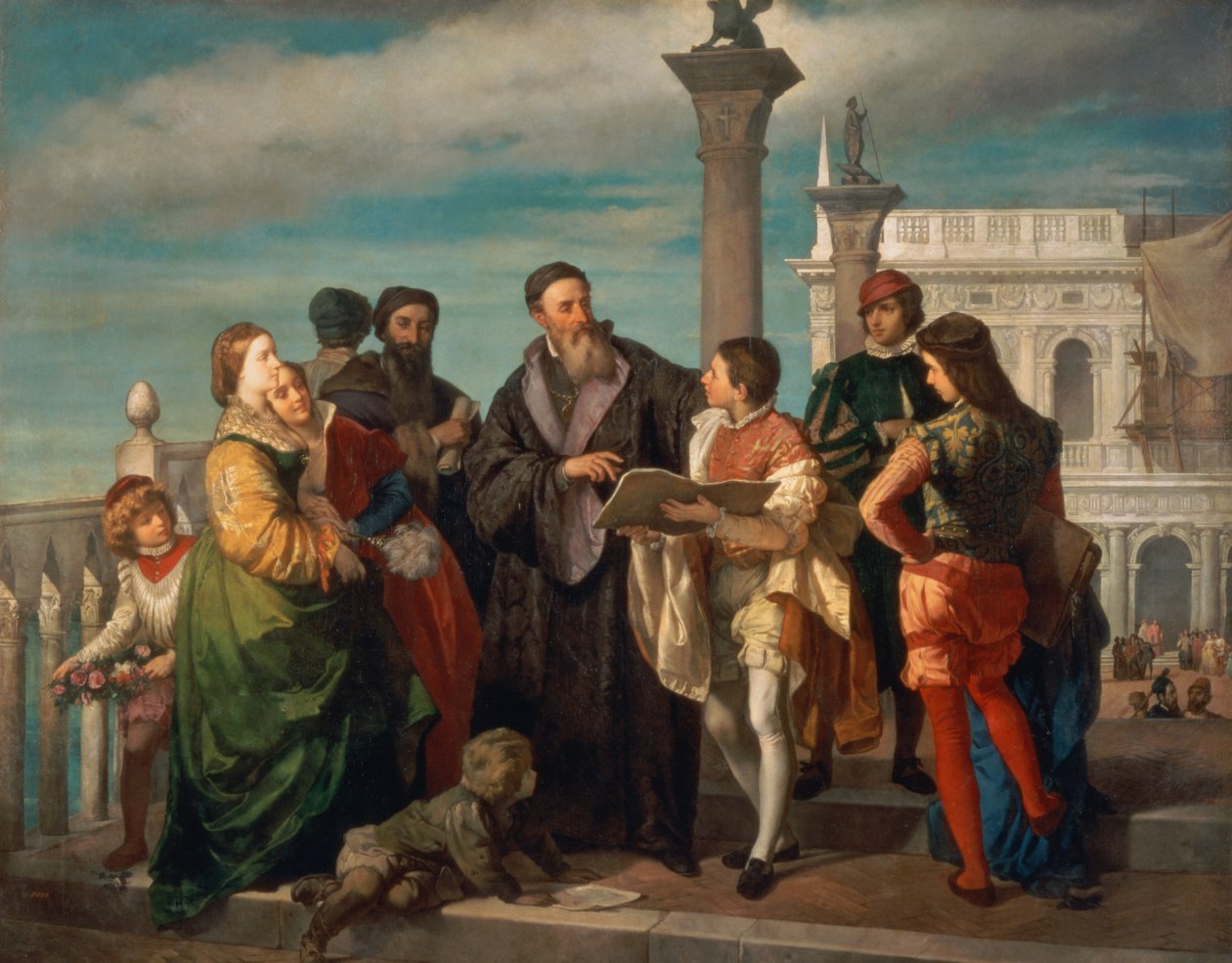 Tizian (1488-1576) és Veronese (1528-88) találkozása a Ponte della Paglián alkotó: Antonio Zona