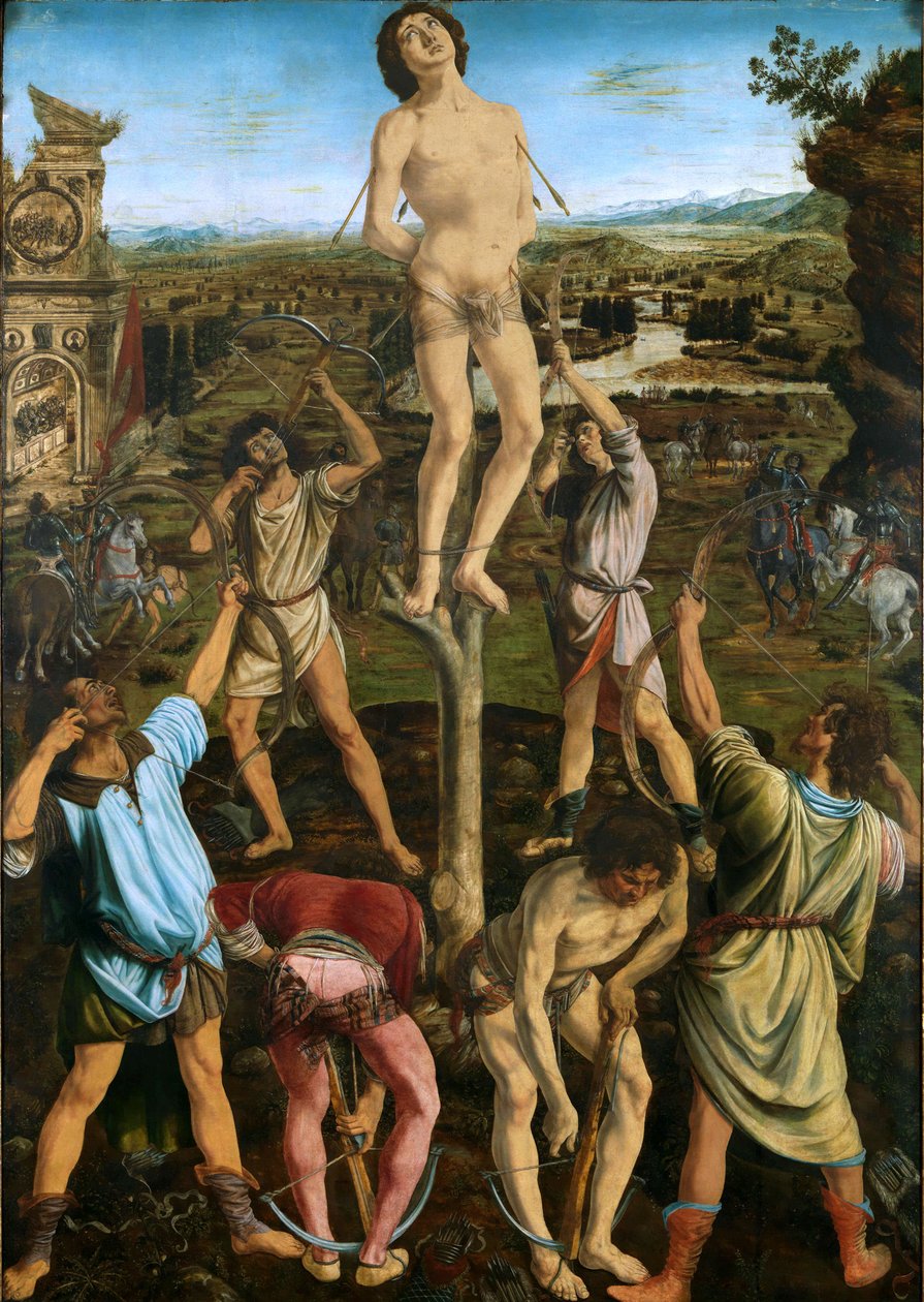 Szent Sebestyén vértanúhalála, 1475 (olaj nyárfán) alkotó: Antonio Pollaiuolo