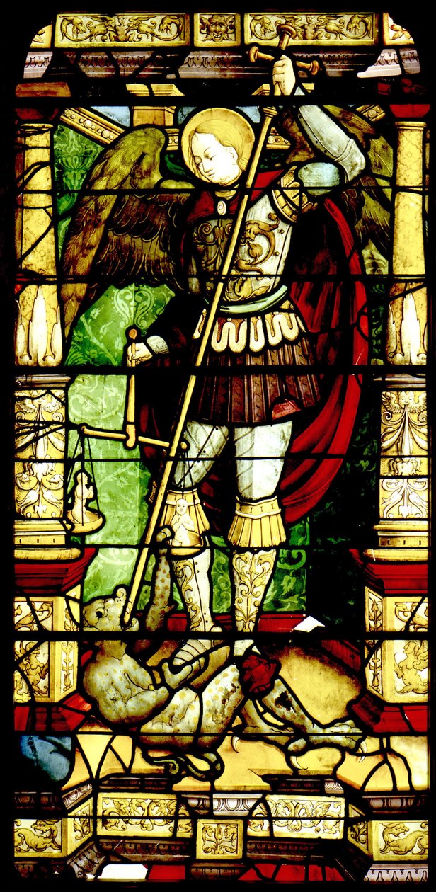 Ólomüveg St. Michael Weighing Souls -szal alkotó: Antonio da Pandino