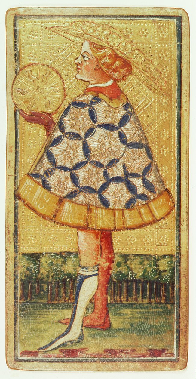 Az érmék oldala egy csomag tarot kártyából (gouache és aranyozott a kártyán) alkotó: Antonio Cicognara