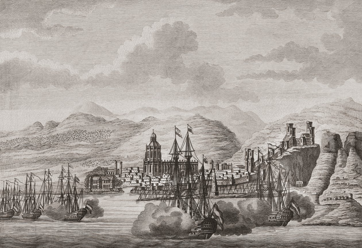 A holland flotta Malagánál, Spanyolországban 1784. (nyomtatás) alkotó: Antonio (after) Suntach