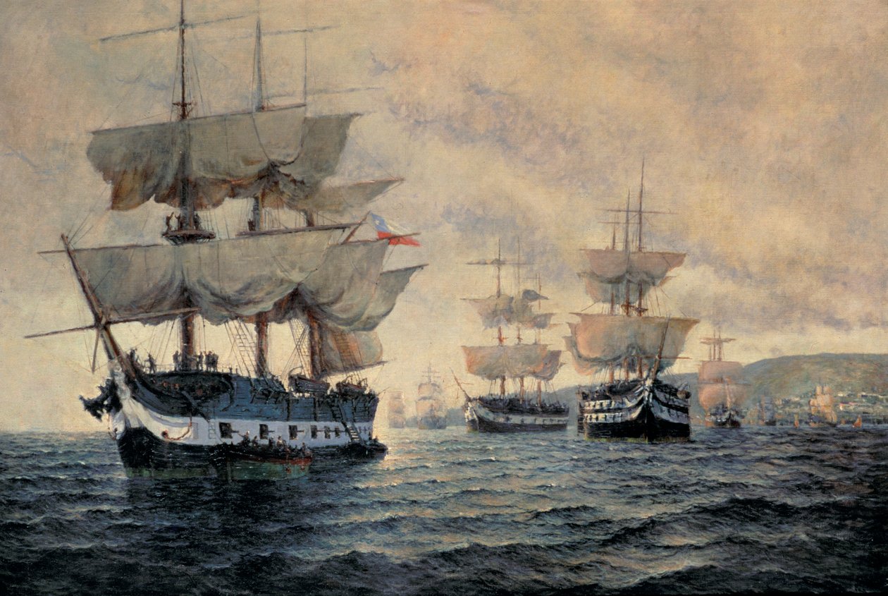 A Peru Felszabadító Expedíció fedélzetére 1820. augusztus 20-án Jose de San Martin (1778-1850) tábornok parancsnoksága alatt (olaj, vászon) alkotó: Antonio A. Abel
