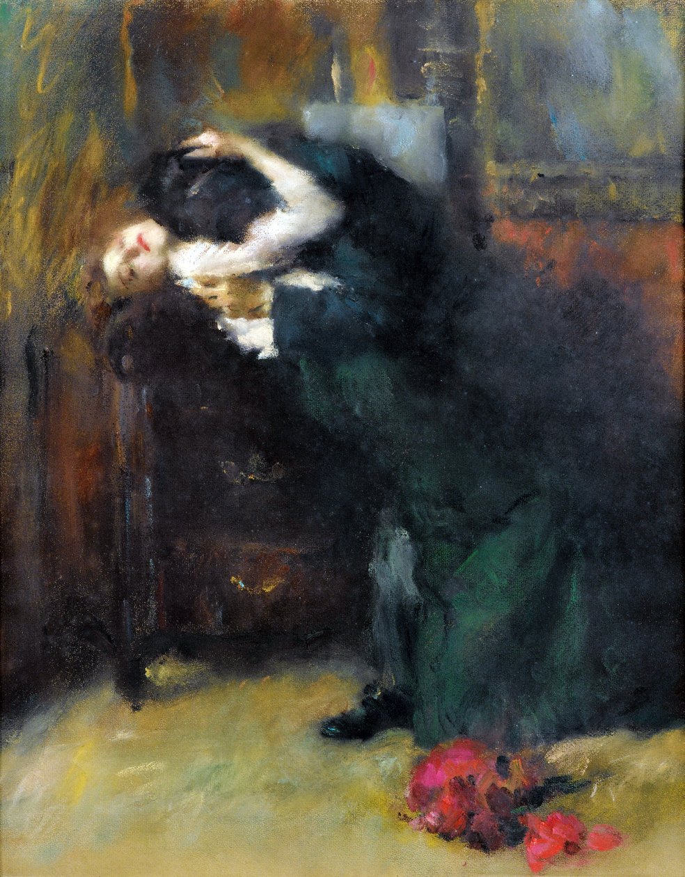 Antonio Ambrogio Alciati (1878-1929) Csókja - Pasztell, papír, 56x44 cm - Magángyűjtemény alkotó: Antonio Ambrogio Alciati