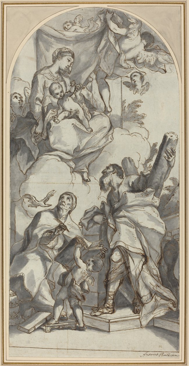 A Madonna és a gyermek a dicsőségben Szent Nagy Gergellyel és Andrással alkotó: Antonio Balestra