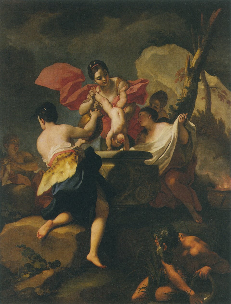 Thetis a csecsemő Achilles-t vízbe mártja a Styxből alkotó: Antonio Balestra