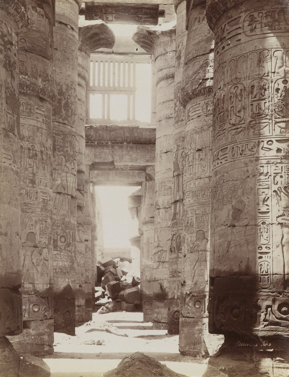 Hypostyle Hall a karnaki templomban, kilátás a Hypostyle Hallra alkotó: Antonio Beato