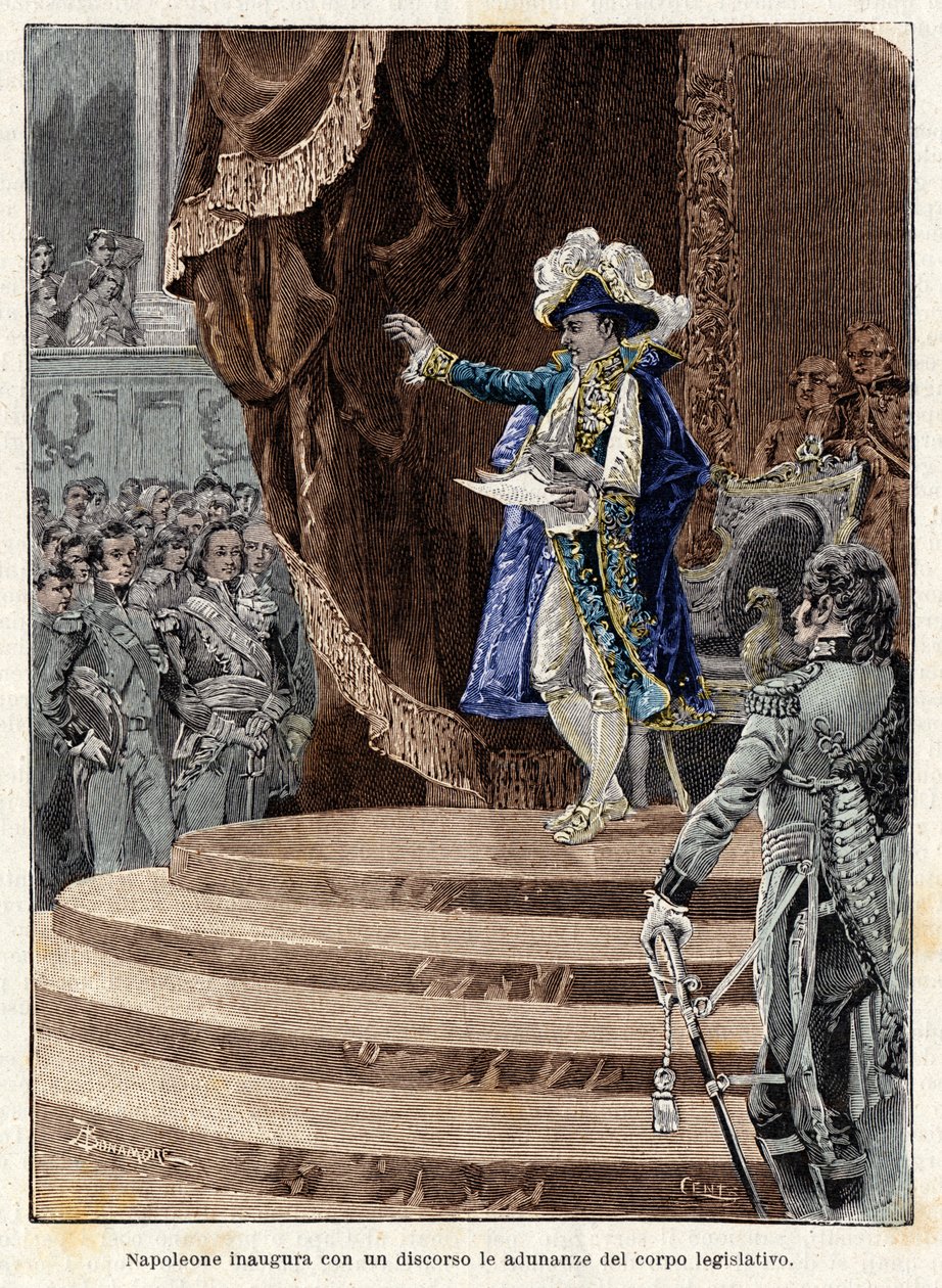 Bonaparte Napóleon beszéddel nyitja meg a törvényhozó testület üléseit alkotó: Antonio Bonamore