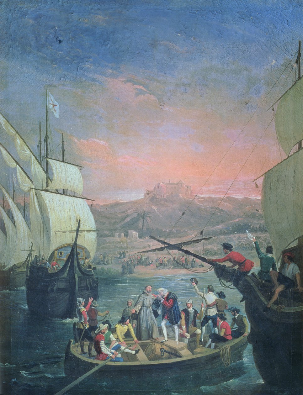 A Santa Maria, a Pinta és a Nina indulása Palosról 1492-ben (olaj, vászon) alkotó: Antonio Cabral Bejarano