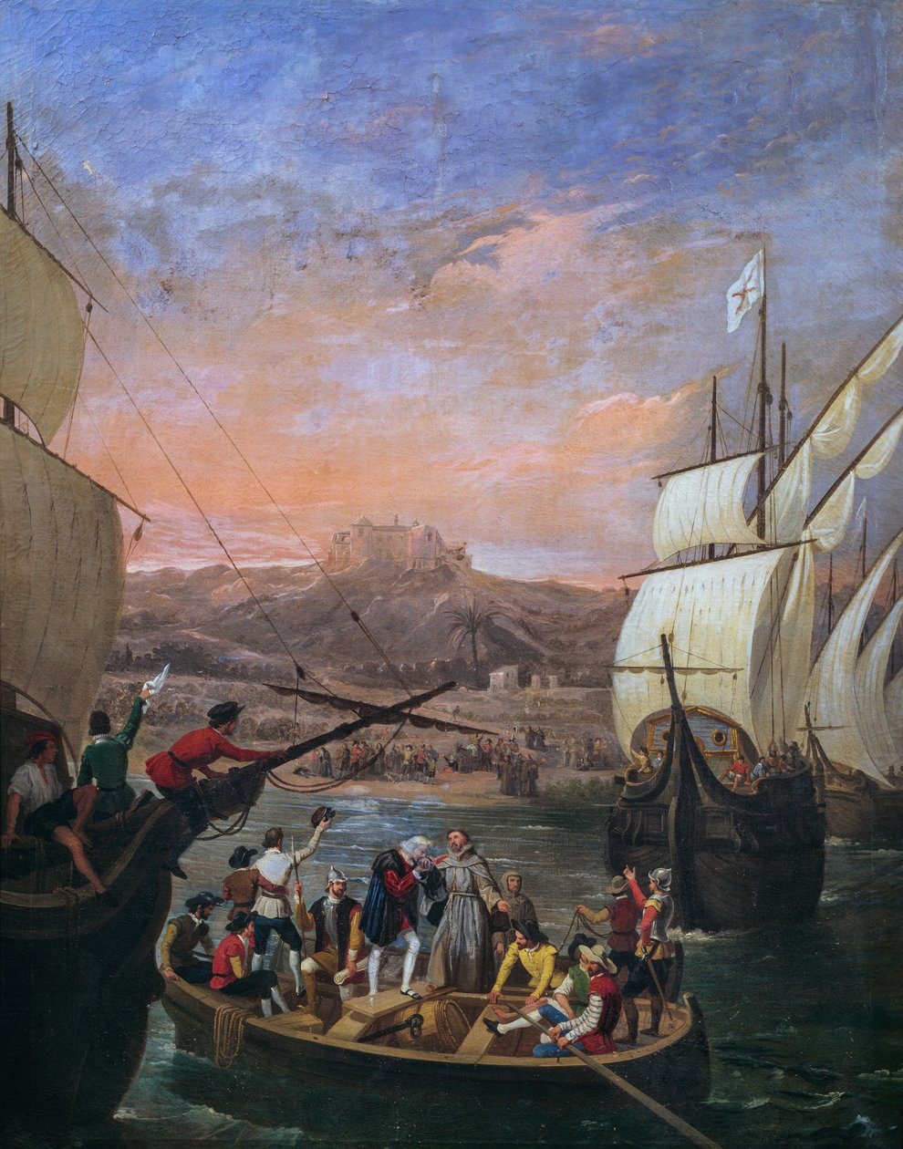 Kolumbusz Kristóf távozása Palos de la Fronterából 1492-ben, Antonio Cabral Bejarano (1798-1861) festménye, Részlet alkotó: Antonio Cabral Bejarano