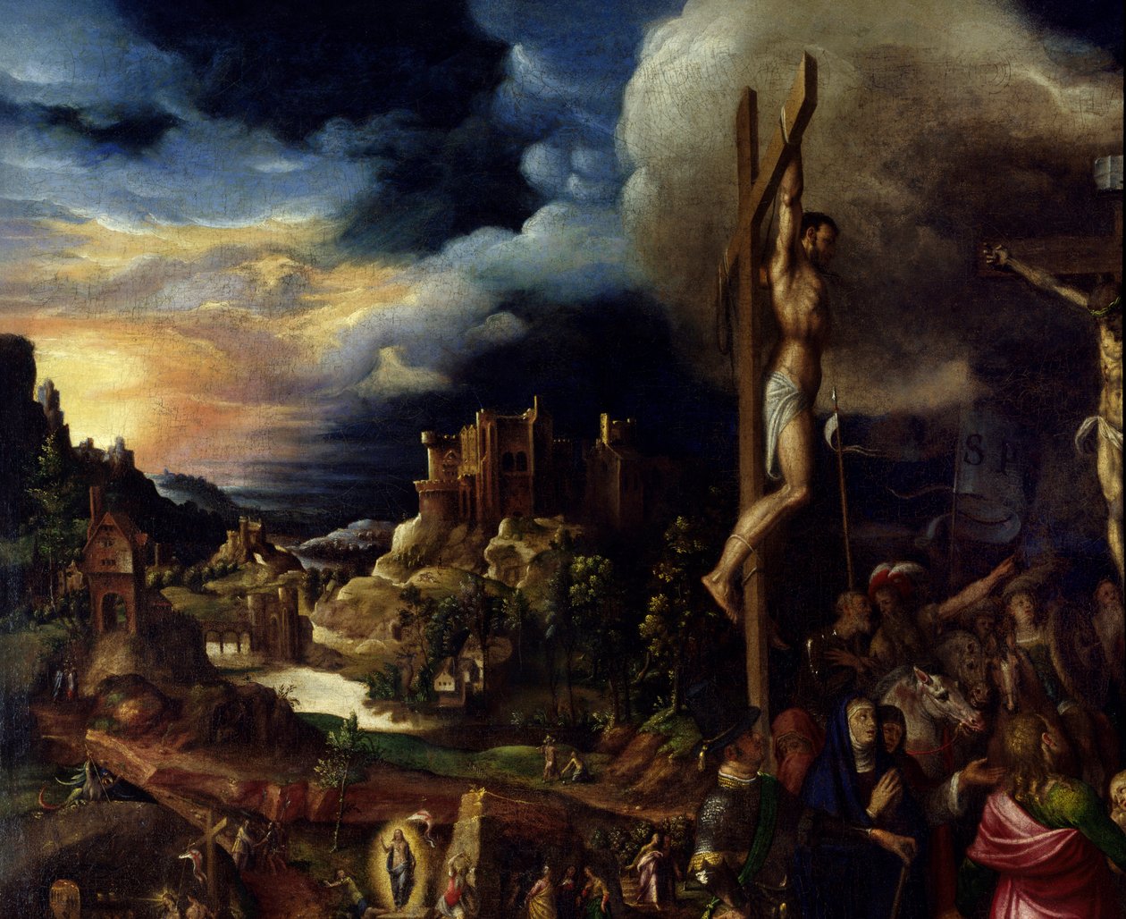 Krisztus a kereszten A szenvedés színterei: felment a Kálváriára (Keresztút), keresztre feszítés. Antonio Campi (1526-1587) festménye Ec. Ital alkotó: Antonio Campi