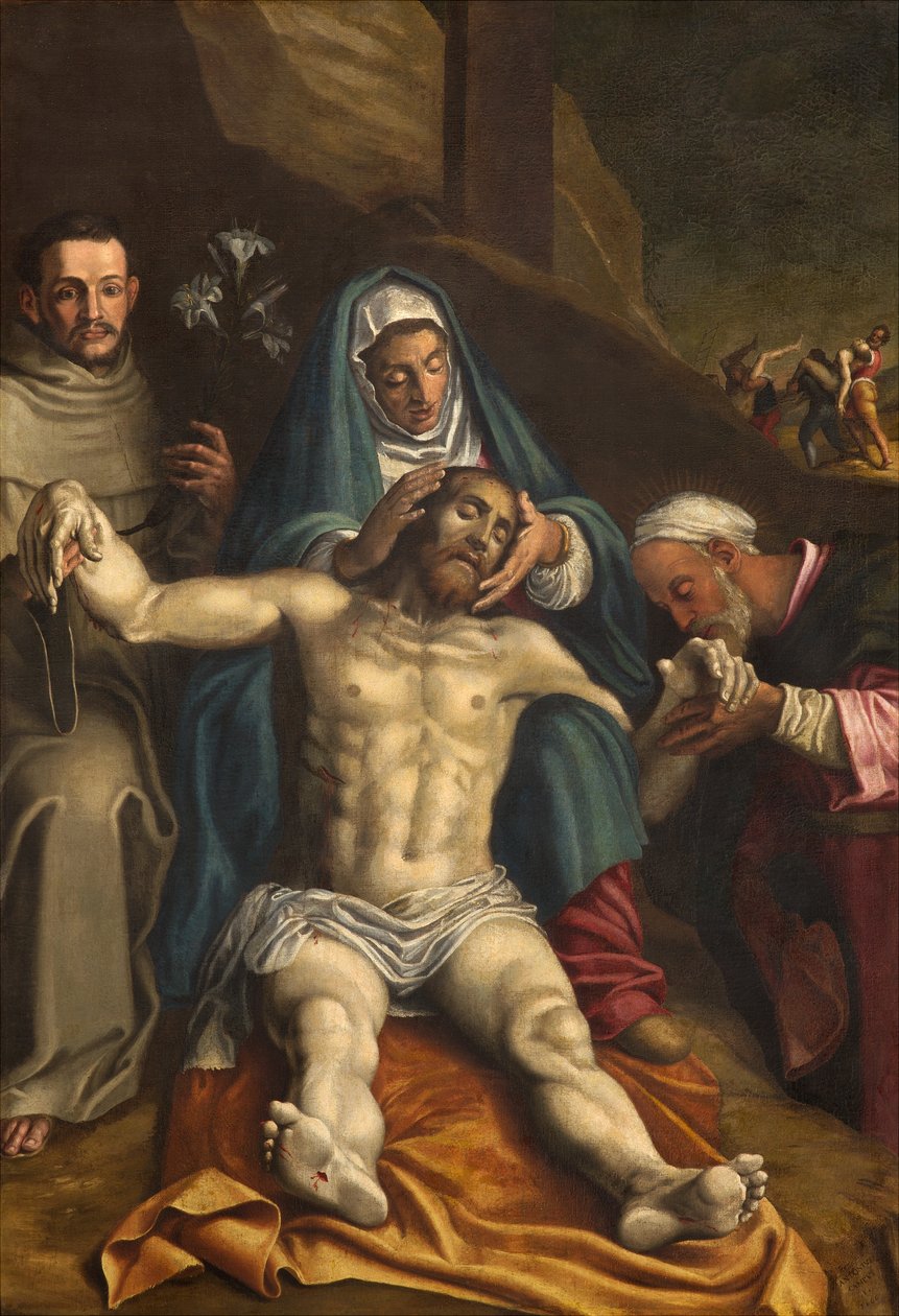 Északi kereszthajó, Lerakó oltár, Krisztus letétele, a Szűz és a Páduai Raymond és Anthony által támogatott szentek, Antonio Campi 1566, Oltárkép alkotó: Antonio Campi