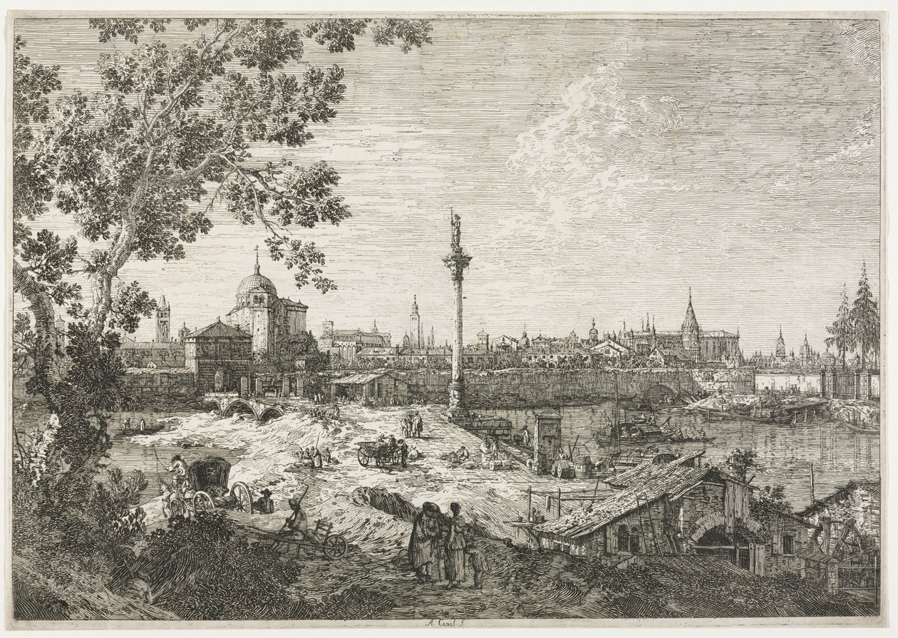 Panoráma egy város a folyón. alkotó: Giovanni Antonio Canal