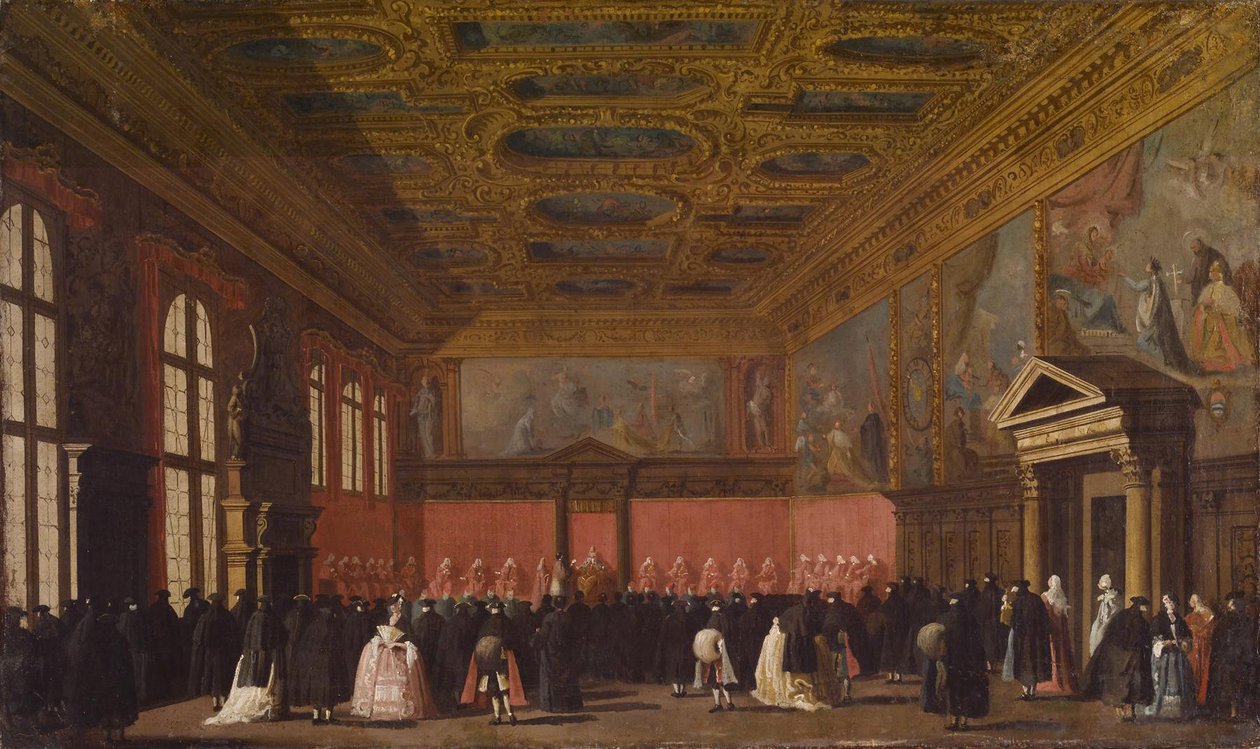 Külföldi nagykövetek fogadása a velencei Dózse-palotában, 1765-80 körül alkotó: Giovanni Antonio Canal