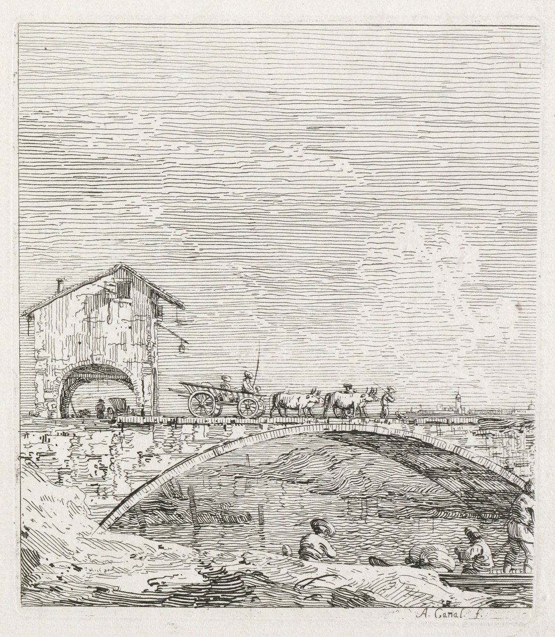 Nézetek: Egy hídon áthaladó kocsi, 1735-1746. alkotó: Giovanni Antonio Canal