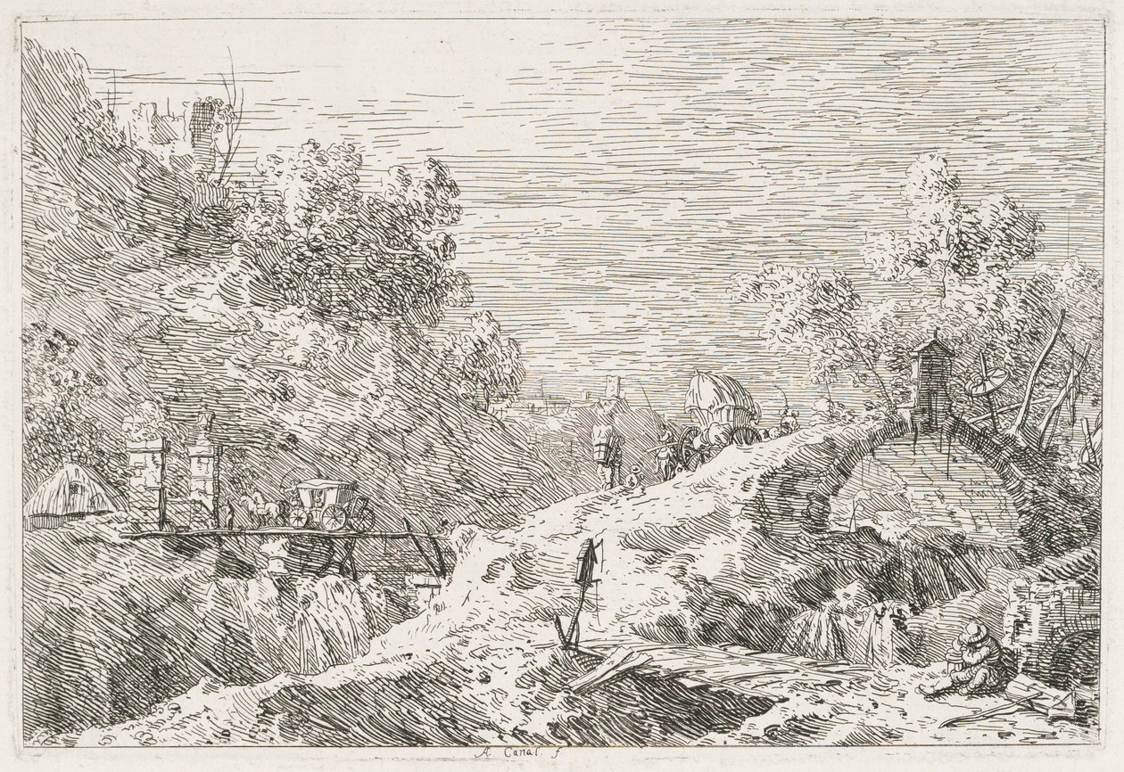 Kilátások: Hegyi táj öt híddal, 1735-1746. alkotó: Giovanni Antonio Canal