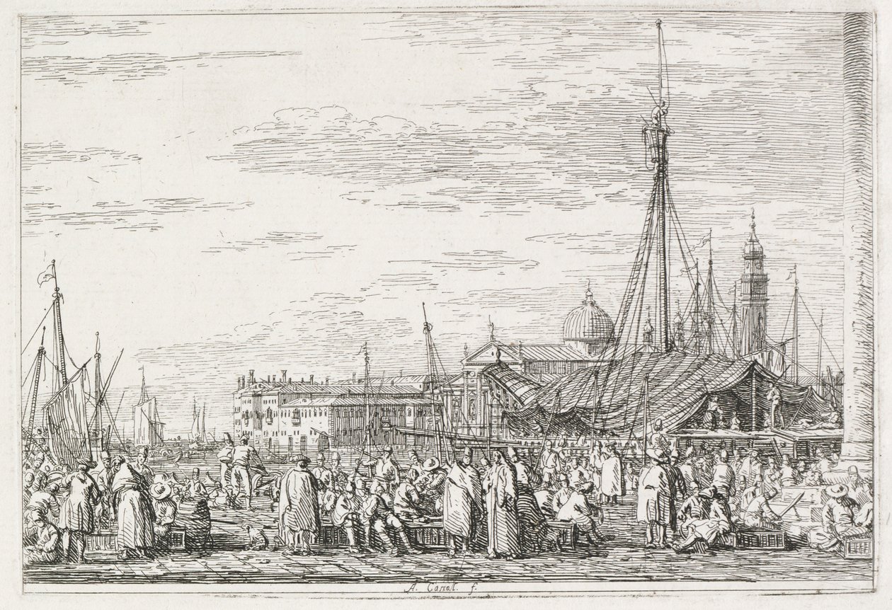 Megtekintések: Piac a Molo-n alkotó: Antonio Canaletto