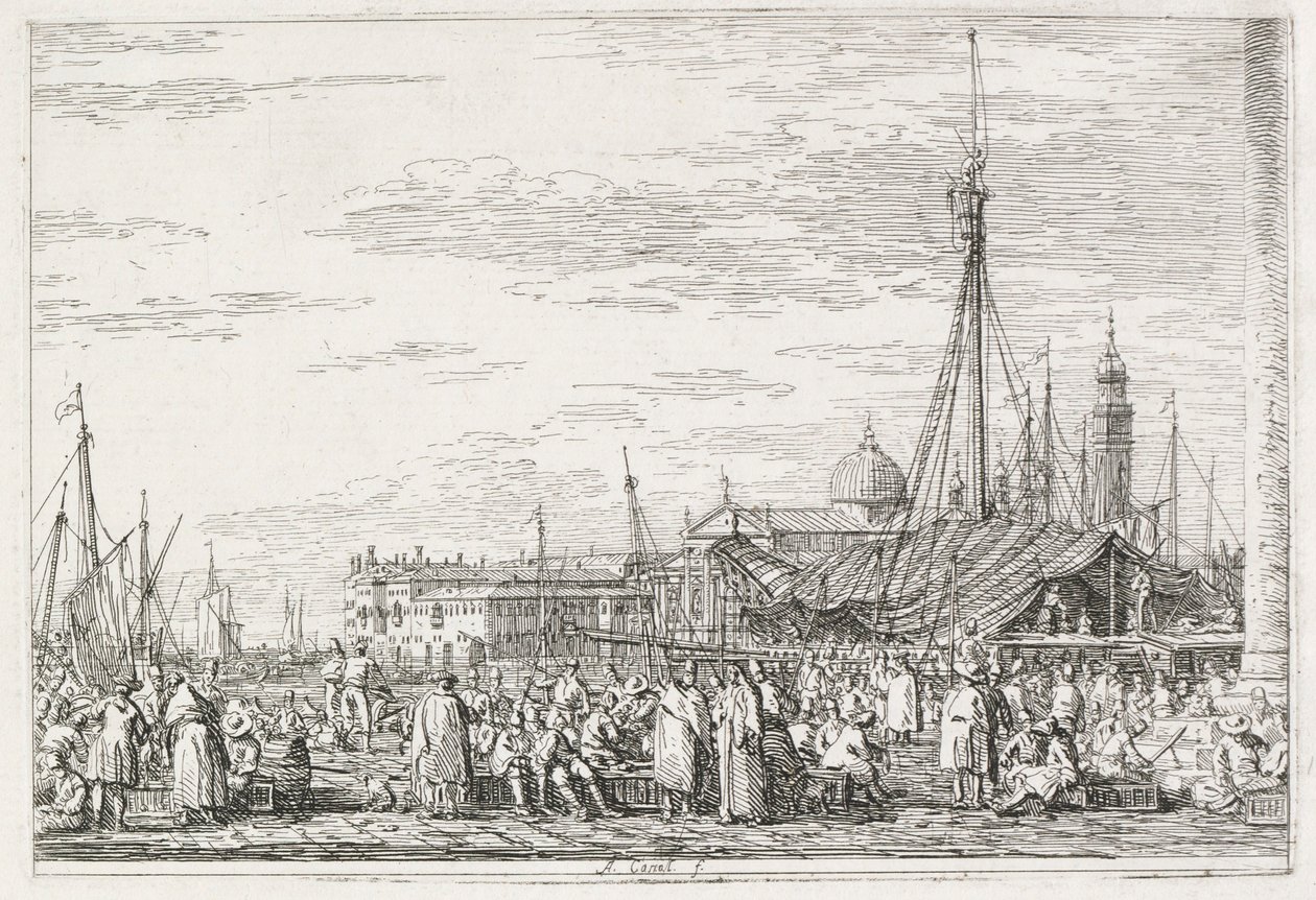 Nézetek: Piac a Molo-n, 1735-1746. alkotó: Giovanni Antonio Canal