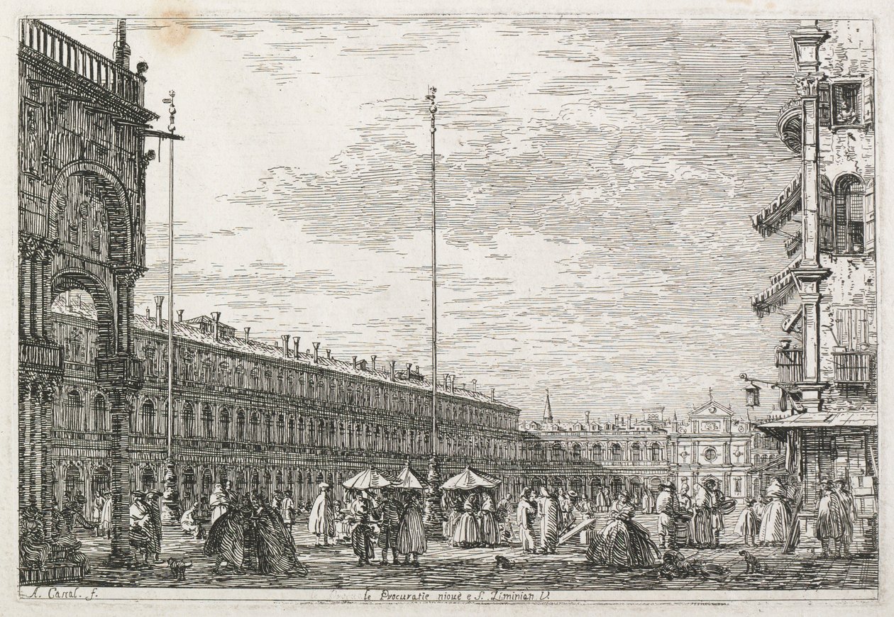 Kilátások: A Procurators Palace és a St. Gémieni templom, Velence, 1735-1746. alkotó: Giovanni Antonio Canal