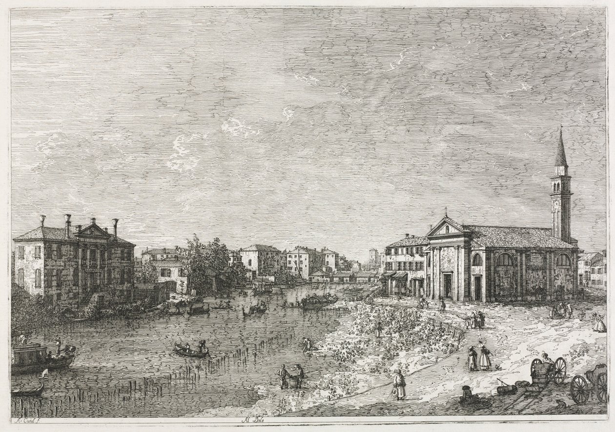 Kilátások: Dolo kilátása, Egy város a Brentán, Velencétől nyugatra, 1735-1746. alkotó: Giovanni Antonio Canal