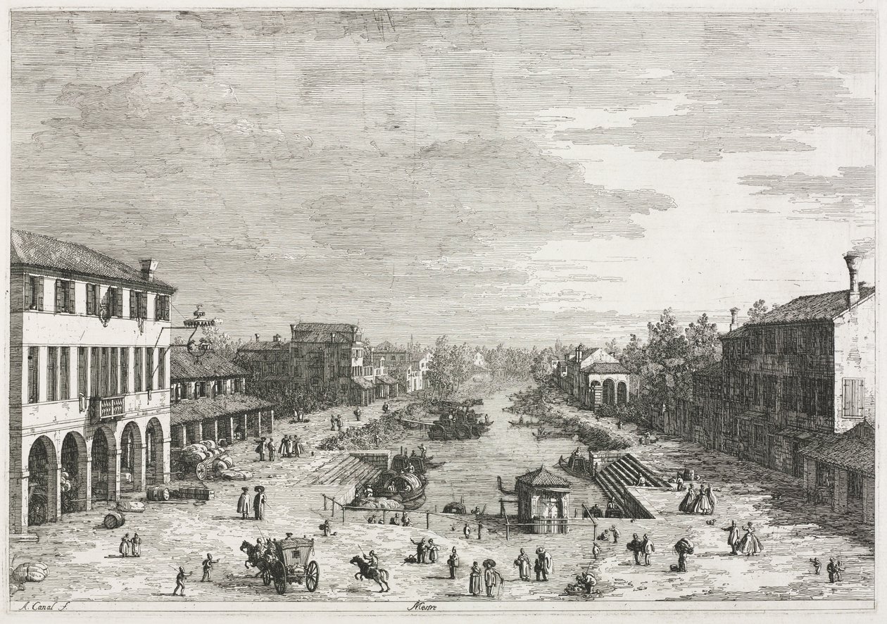 Kilátás: Mestre, Velence tartomány városának kilátása alkotó: Antonio Canaletto