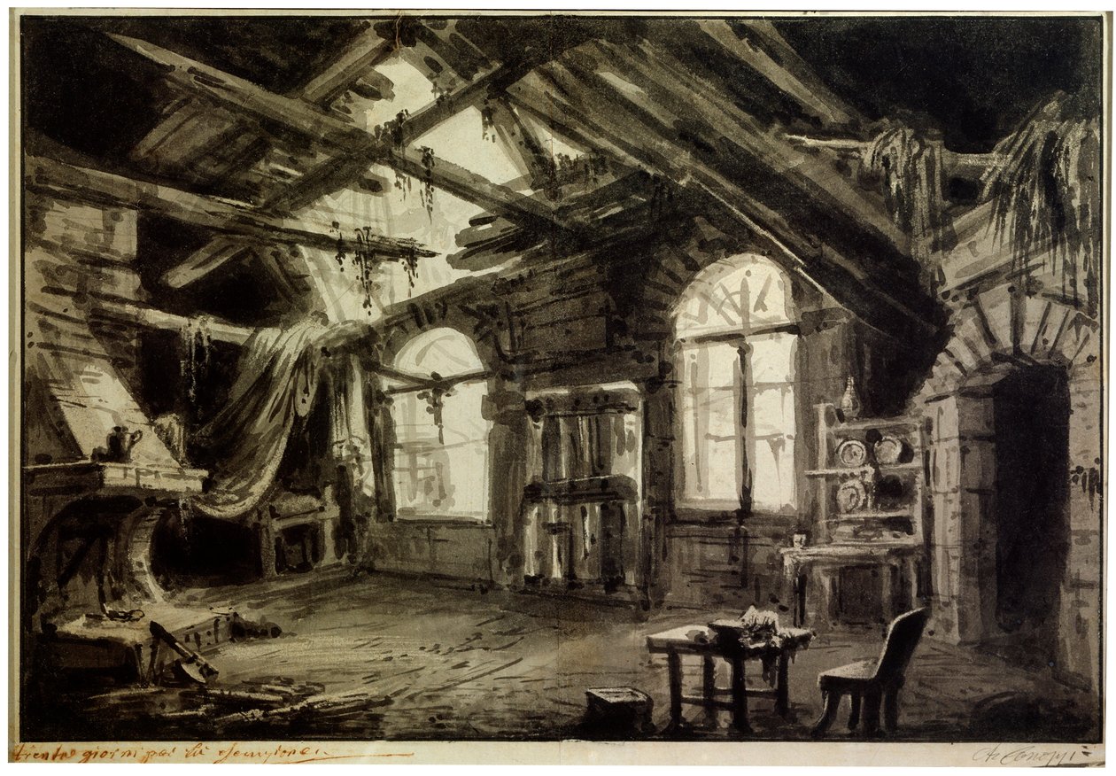 Színpadterv V Ducange „A szerencsejátékos élete” című darabjához, 1828. alkotó: Antonio Canoppi