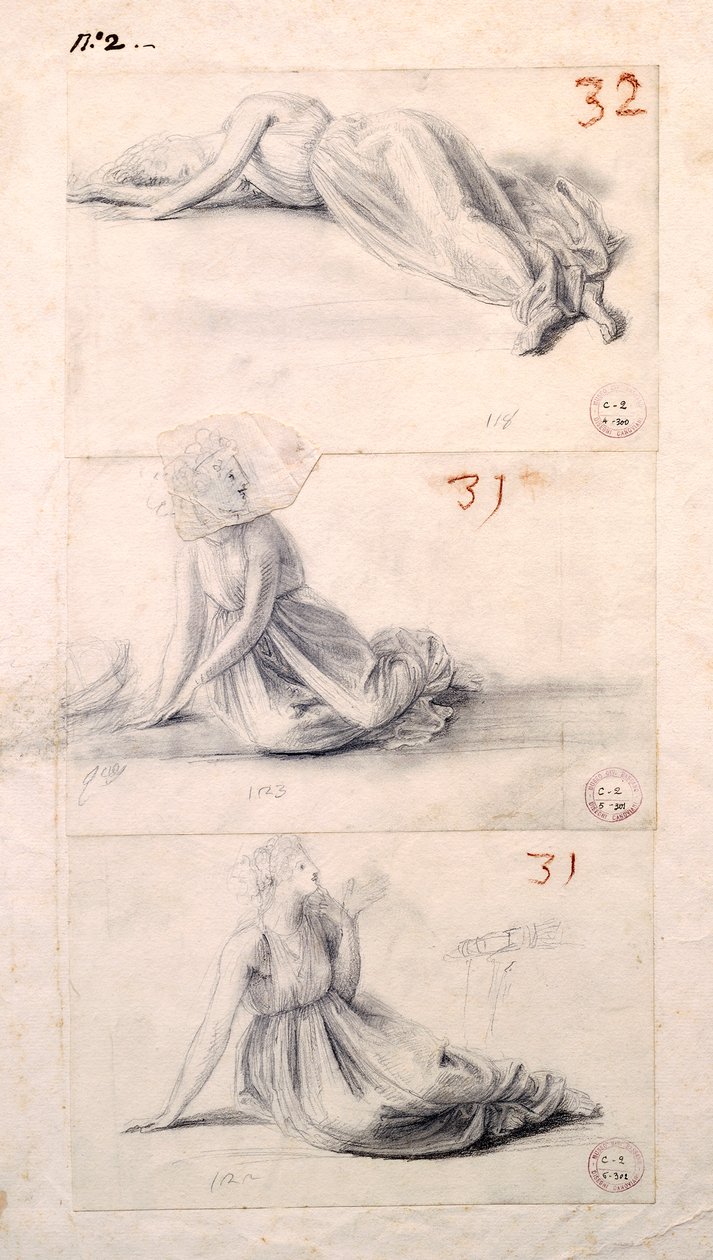 Antonio Canova (1757-1822) női alakja három különböző pozícióban, rajz alkotó: Antonio Canova