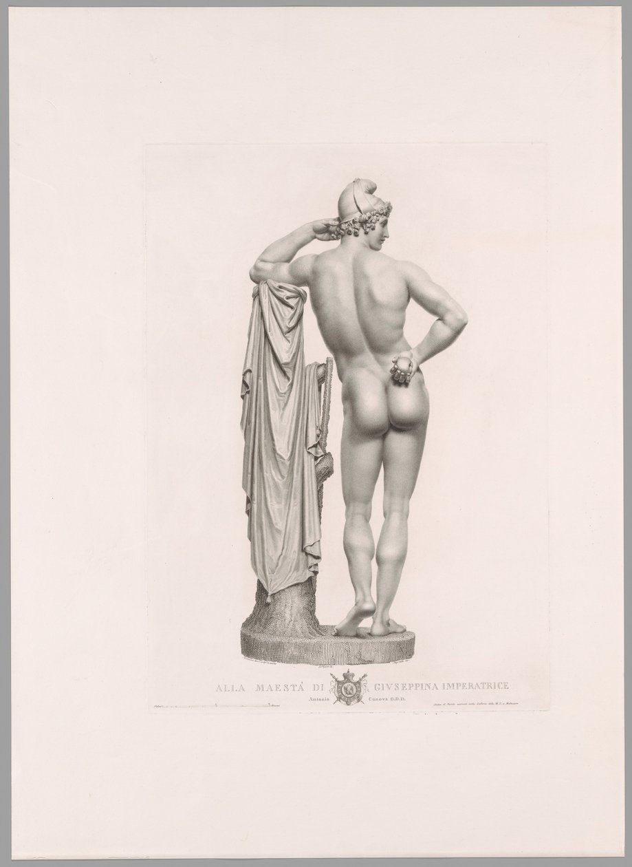 Fatuskóra támaszkodó Párizs, hátulnézet, az Oeuvre de Canova-ból alkotó: Antonio Canova