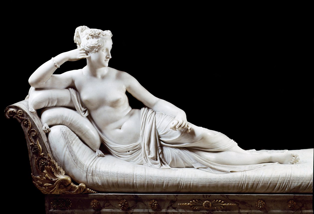 Pauline Bonaparte, Borghese hercegnő (1780-1825) I. Napóleon nővére, akit Antonio Canova (1757-1822) Győzelmes Vénusz márványszobrában képviselt 1804-1808 Róma, Galleria Borghese alkotó: Antonio Canova