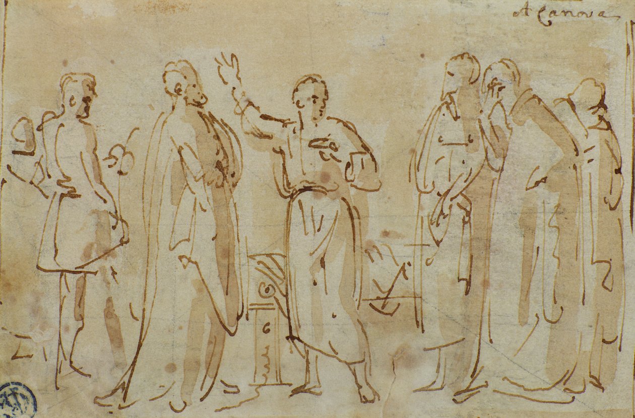 Socrates Drinks the Cup of Hemlock, 1787 körül (toll és tinta szépia mosással a papíron) alkotó: Antonio Canova