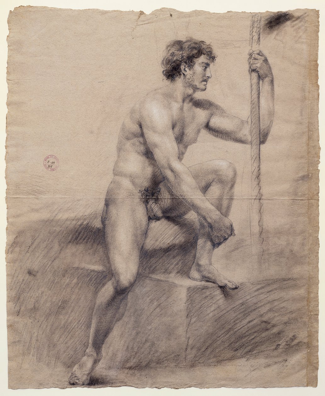 Tanulmány a pódiumon ülő férfi aktról, Antonio Canova (1757-1822), rajz alkotó: Antonio Canova